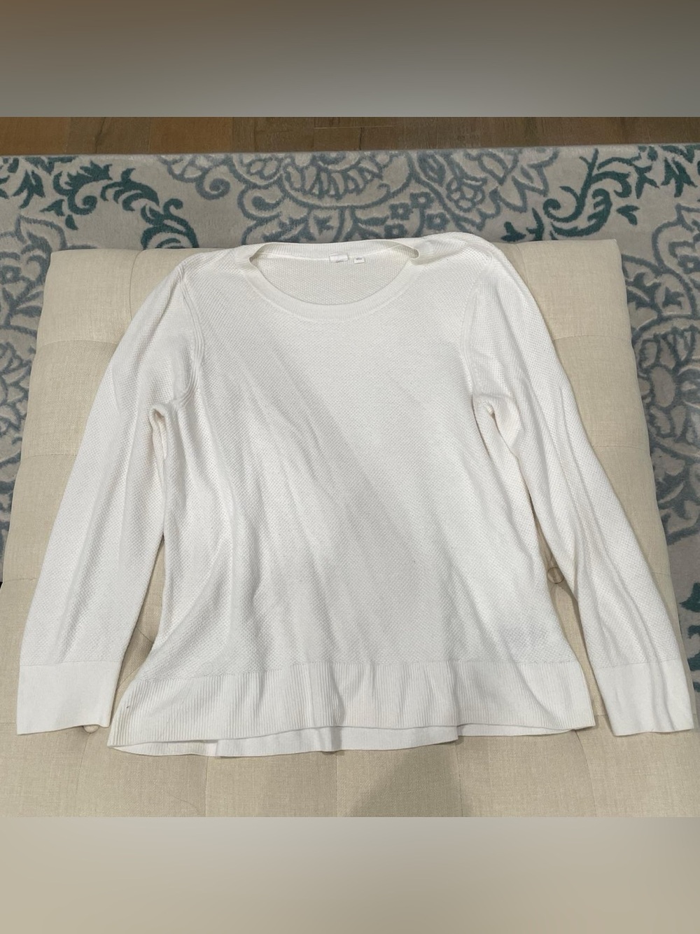 GAP Cream Textured Long-Sleeve Crewneck Top
